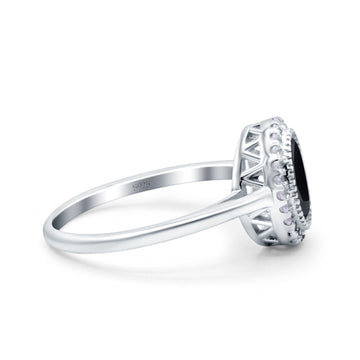 Halo Art Deco Oval Wedding Bridal Ring Simulated Black CZ 925 Sterling Silver